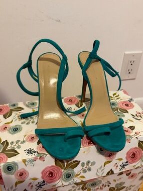 Scanlan Theodore Teal Suede Ankle Strap Stiletto Heels EU 40